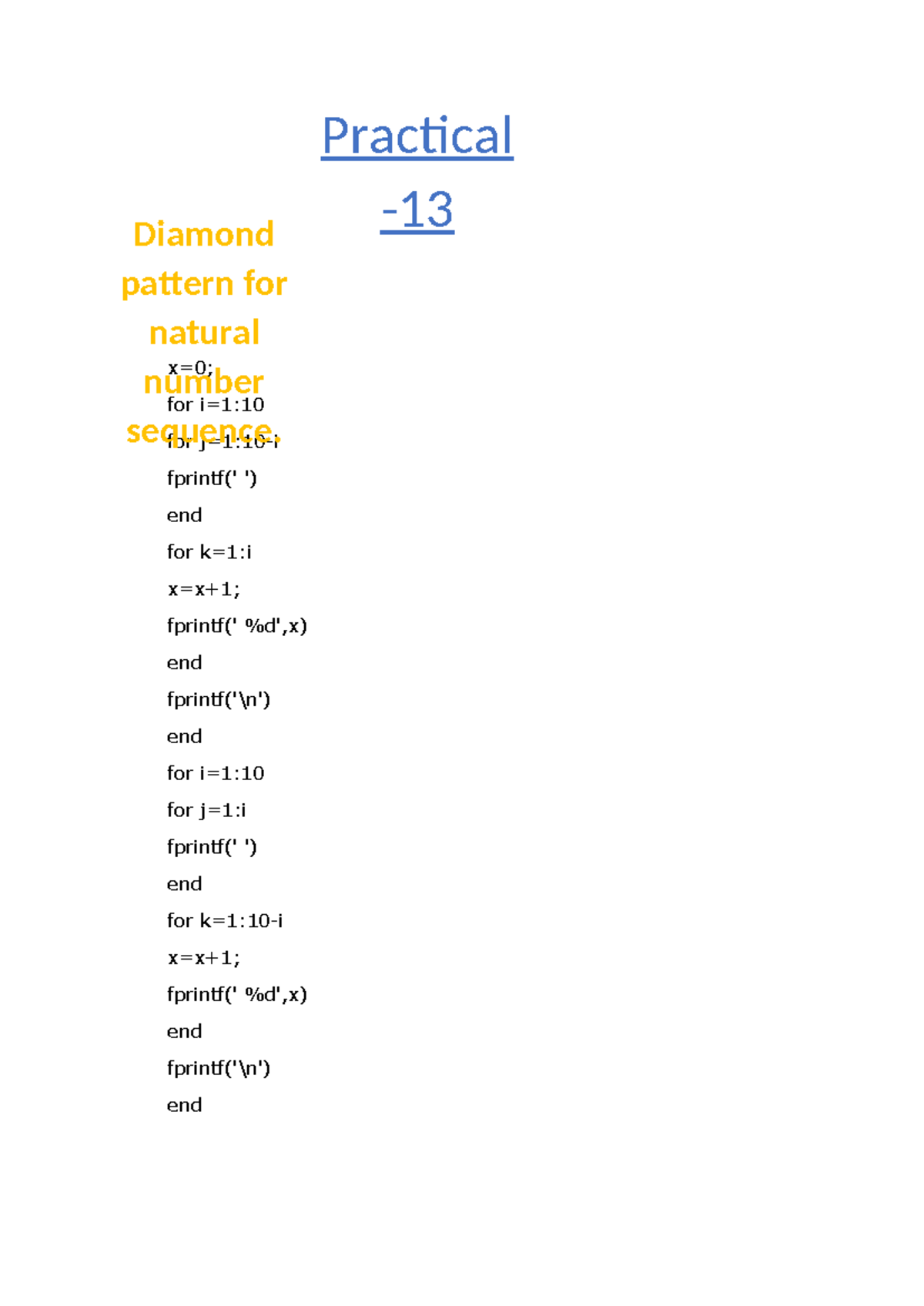 Diamond Pattern for Natural Numbers: Practical Guide - Studocu