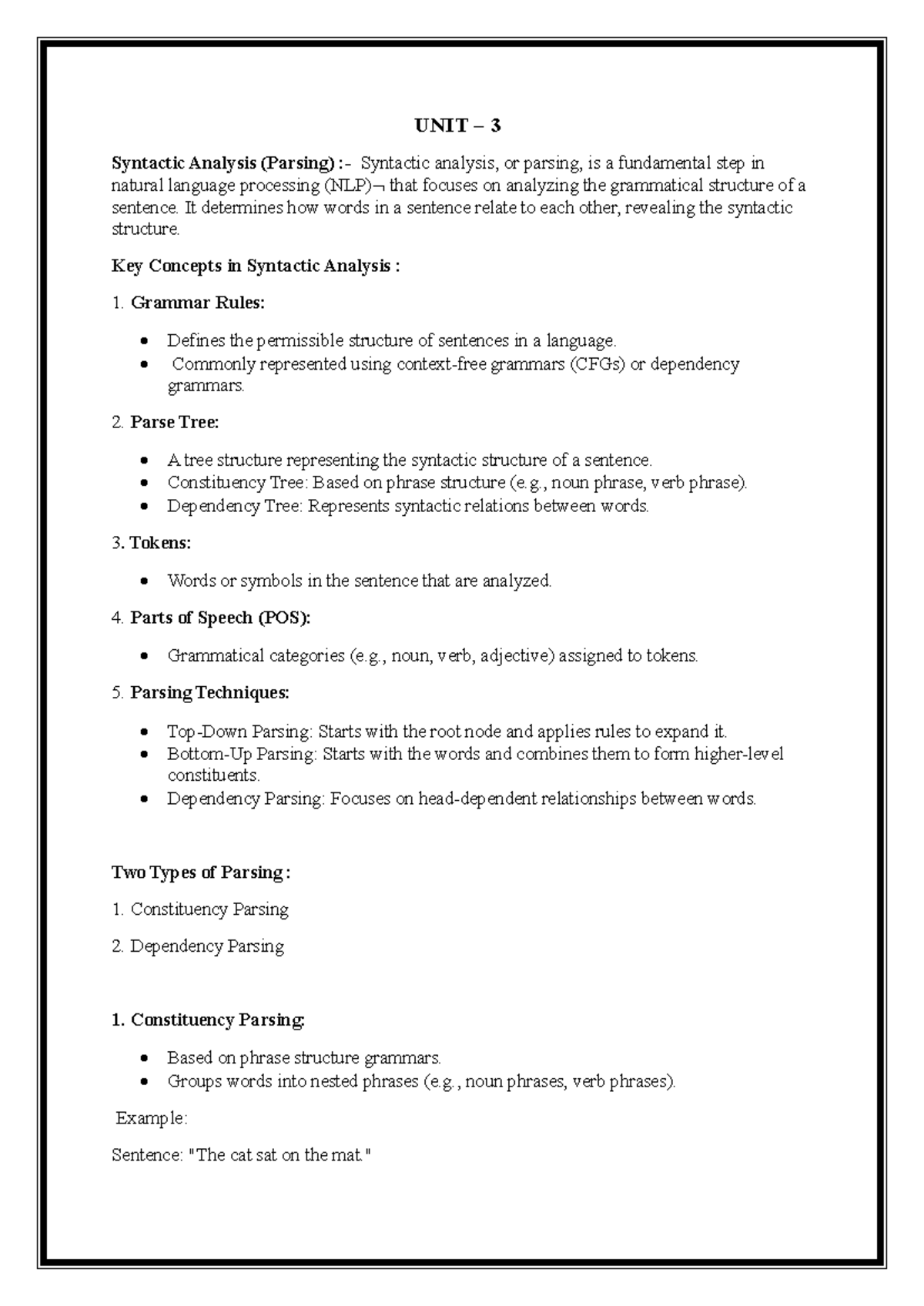 NLP 101: UNIT 3 Syntactic Analysis and Parsing Notes - Studocu
