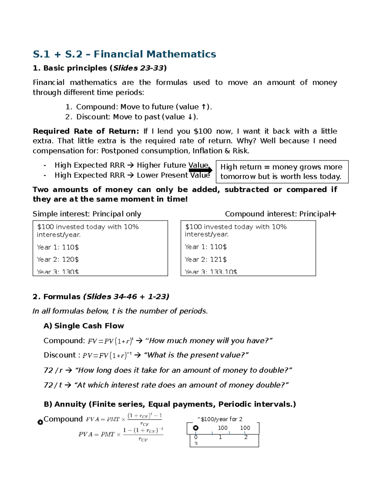 FINA-10200 - Financial Mathematics 1: Key Concepts & Formulas Review ...