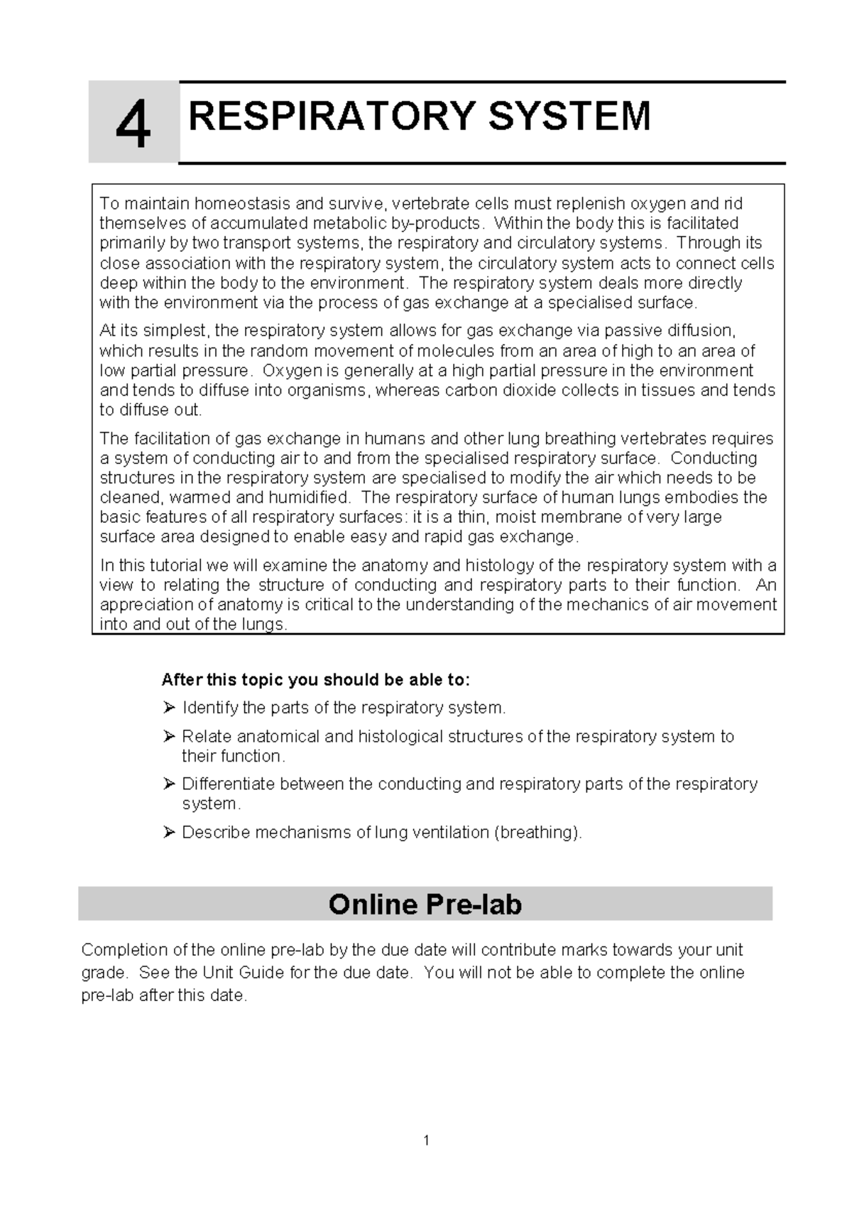 ANHB1102 2024 Respiratory System Tutorial Sheet Overview - Studocu