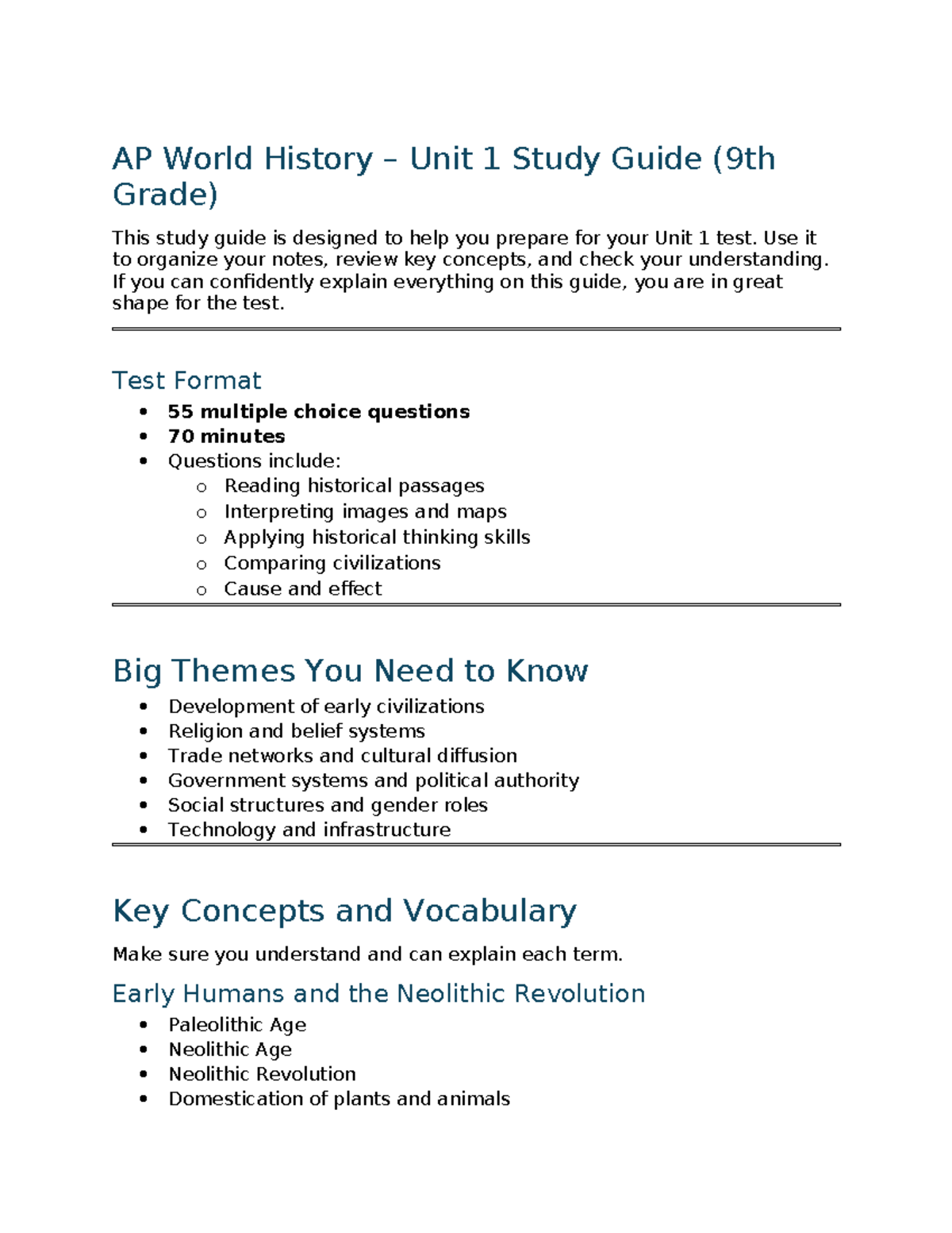 AP World History Unit 1 Test Prep Guide – 9th Grade - Studocu