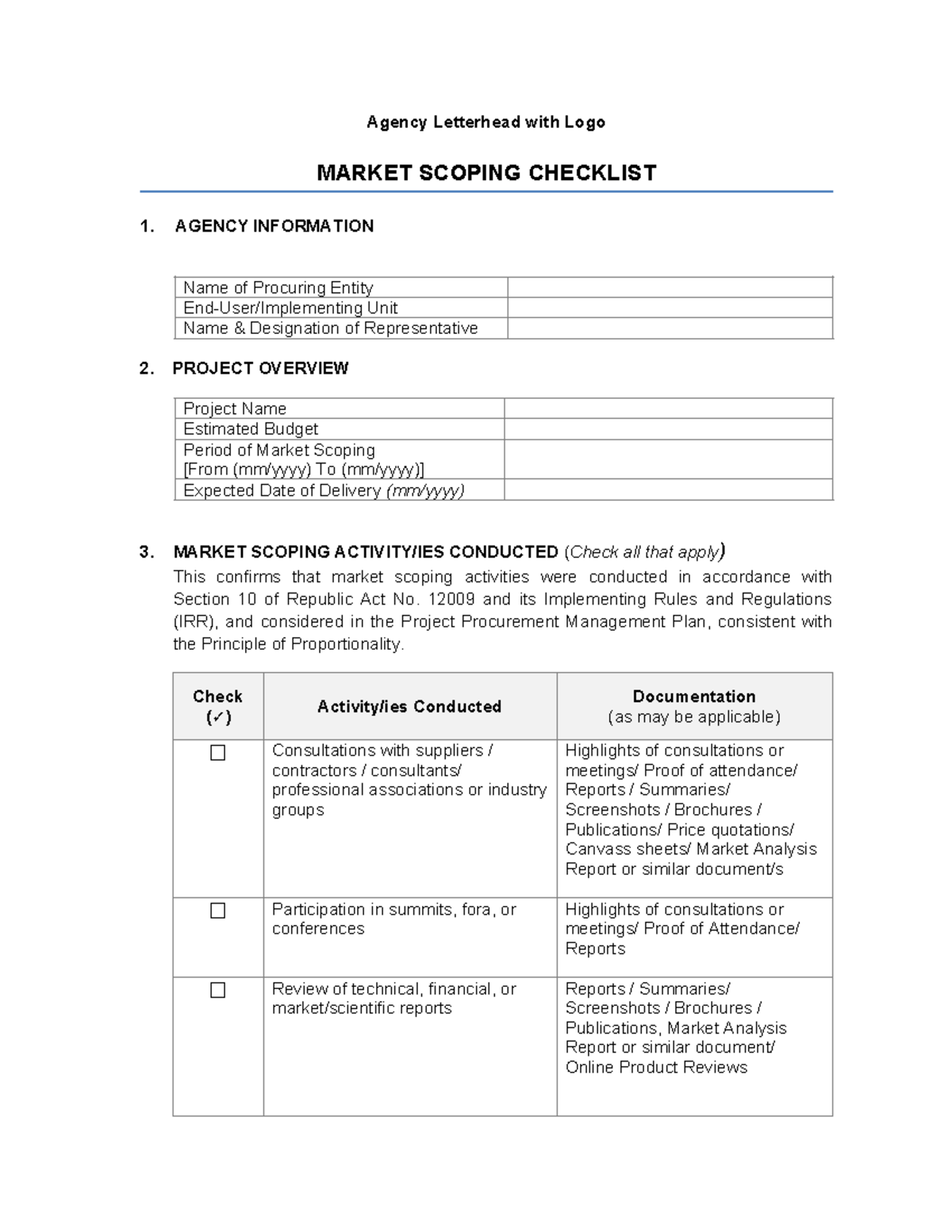 NGPA Market Scoping Checklist for Project Procurement Management - Studocu