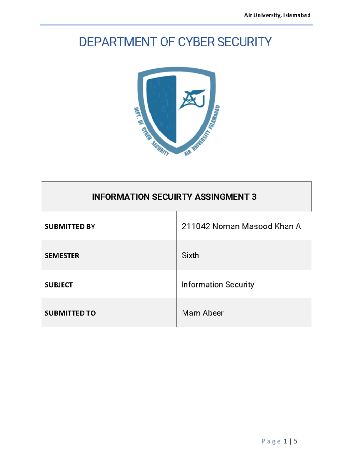 Information Security Assignment 3: Blockchain & IoT Security (211042 ...