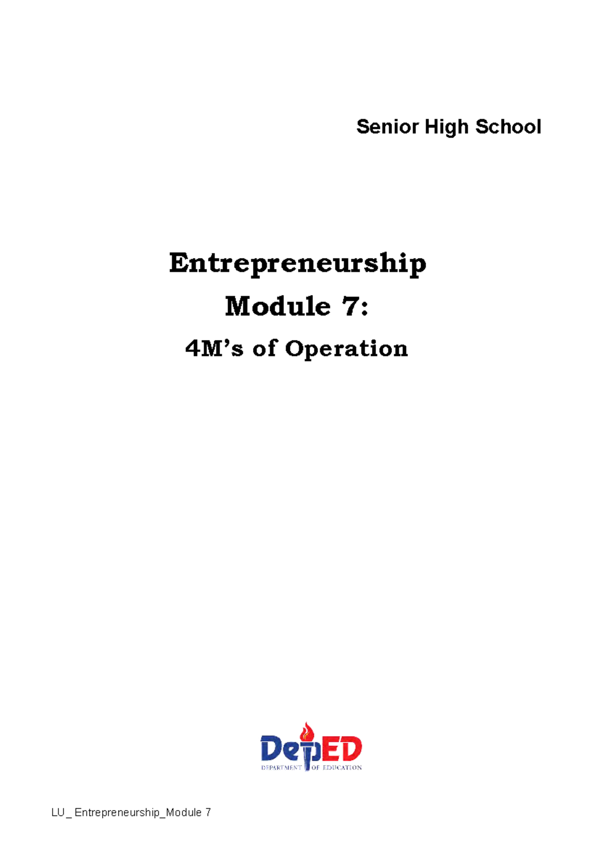 Entrep Q2 Mod7: Exploring the 4M’s of Operations in Business - Studocu