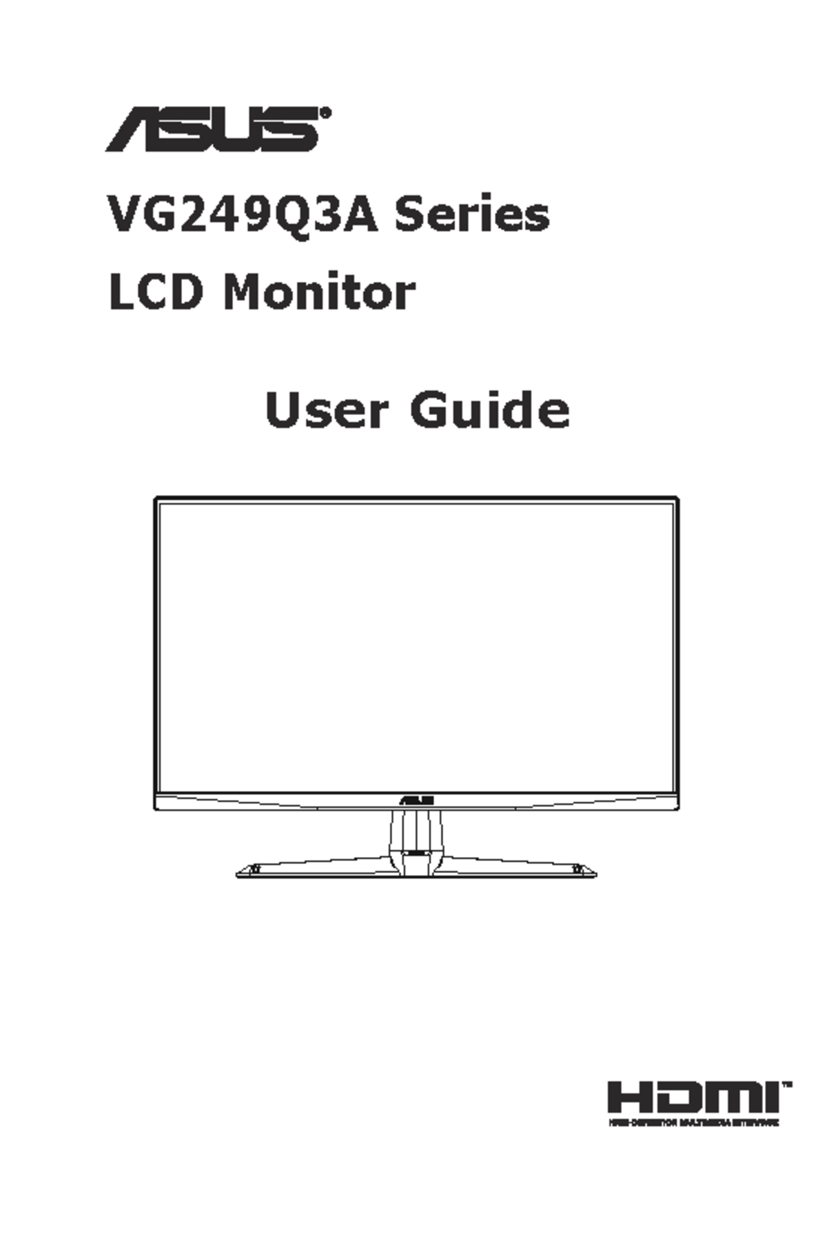 ASUS VG249Q3A Series LCD monitor user guide and setup instructions ...