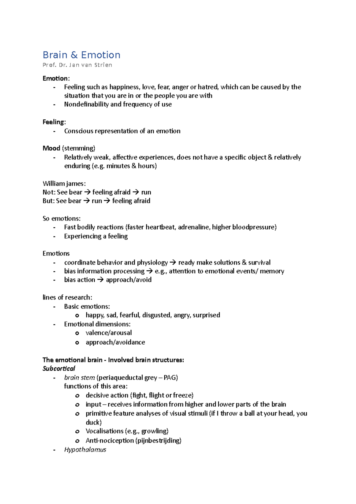 Brain & Emotion Lecture Notes (Course Code: PSY101) - Studeersnel