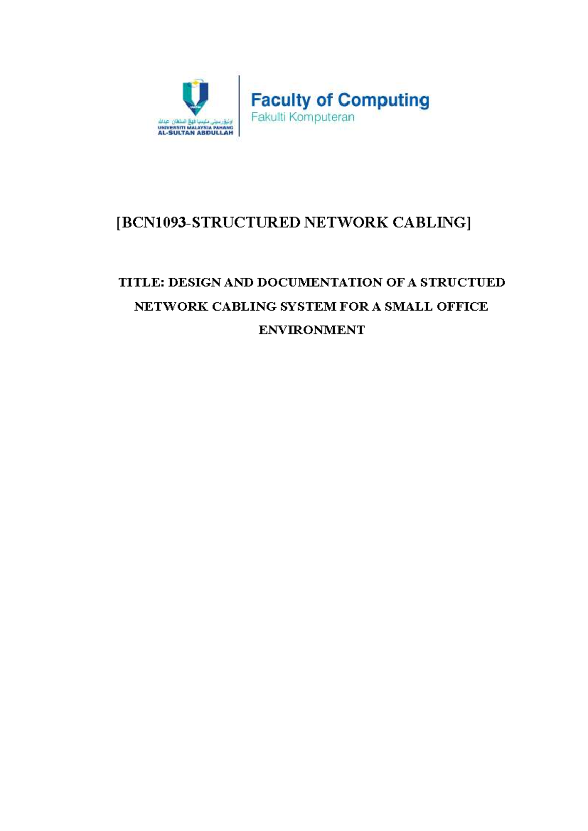 NETWORK DESIGN: Structured Cabling System for Small Office (Final ...