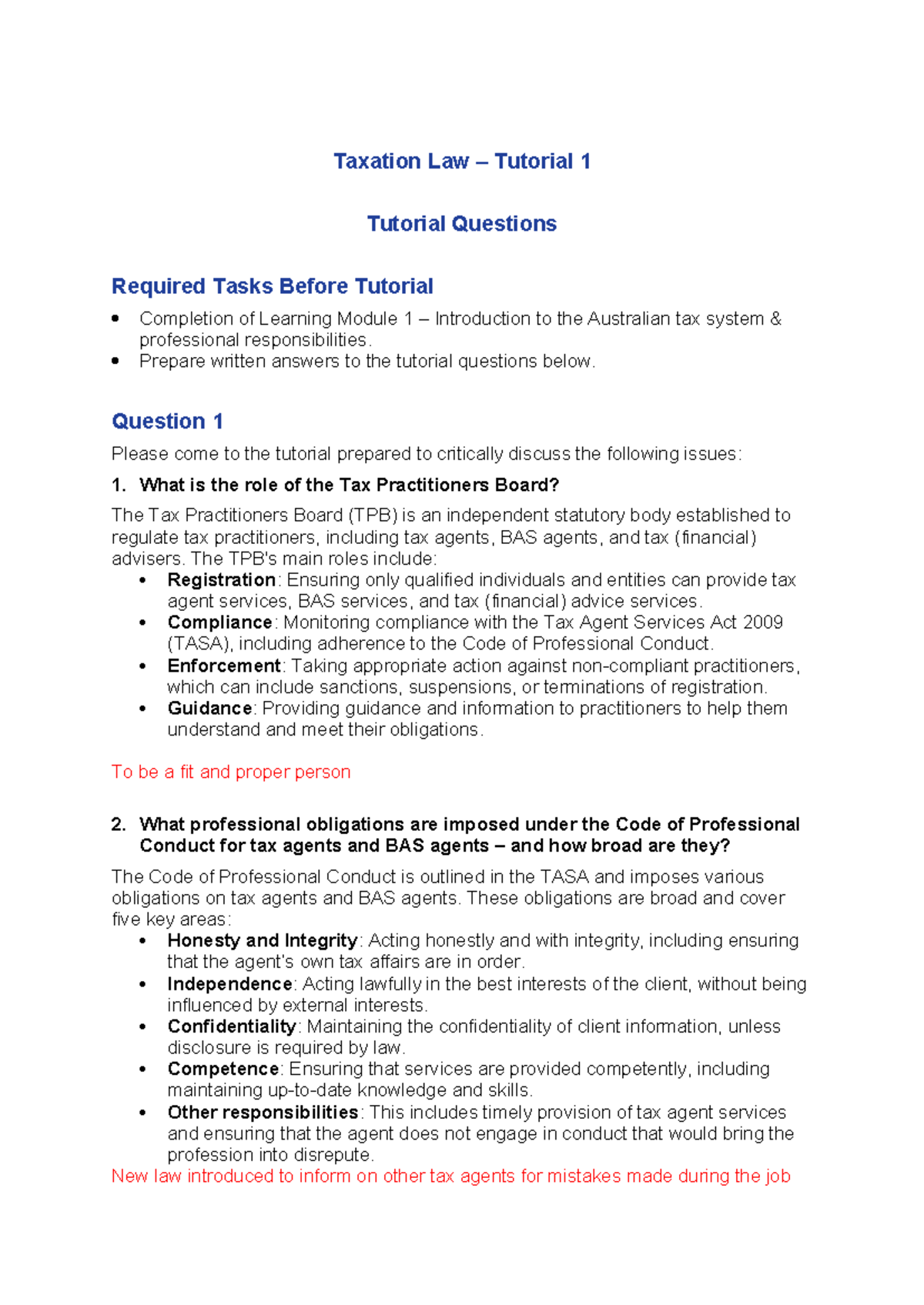 Tutorial 1 - Tutorial Questions(1) - Taxation Law – Tutorial 1 Tutorial ...