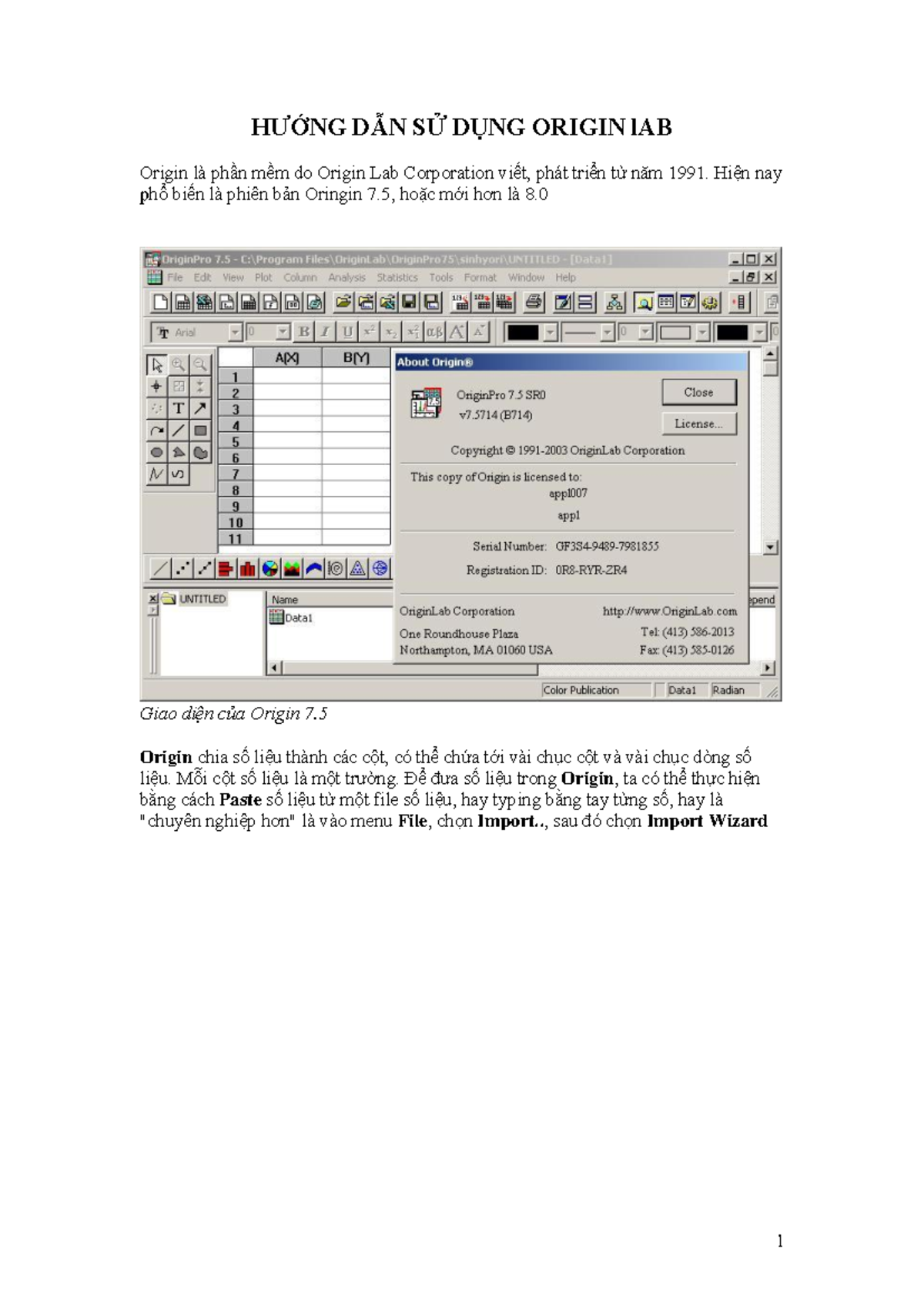 Hướng Dẫn Sử Dụng Phần Mềm Origin LAB 7.5 và 8.0 - Studocu