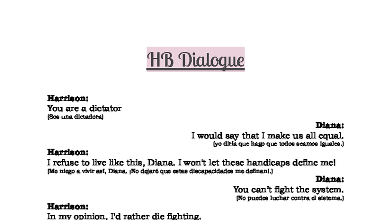 HB Dialogue: Simple Dialogue Idea for Oral Presentation - Studocu
