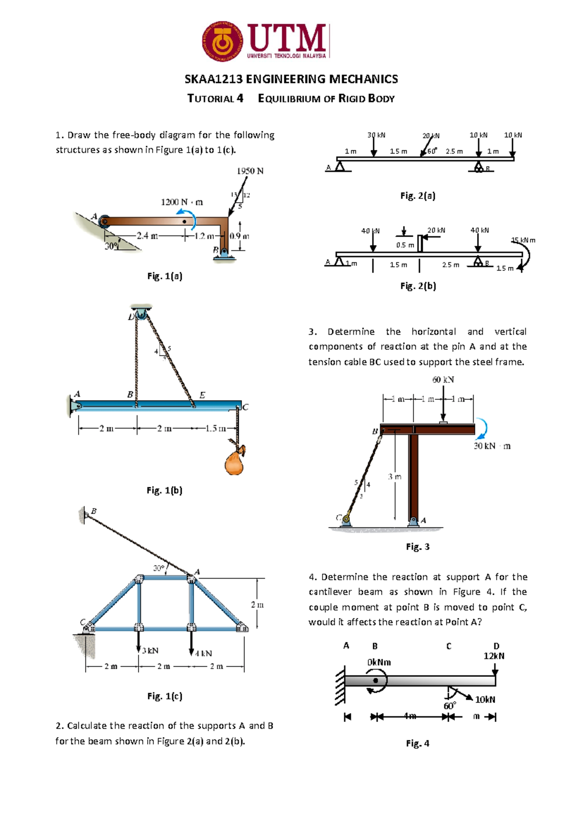 SKAA 1213 Tutorial 04 Equilibrium of Rigid Bodies - Draw the structures ...