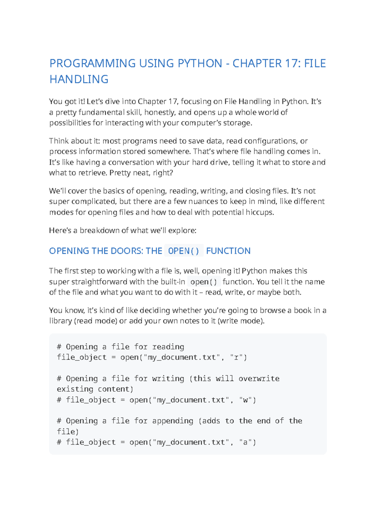 Python Programming CH17: Essentials of File Handling - Studocu