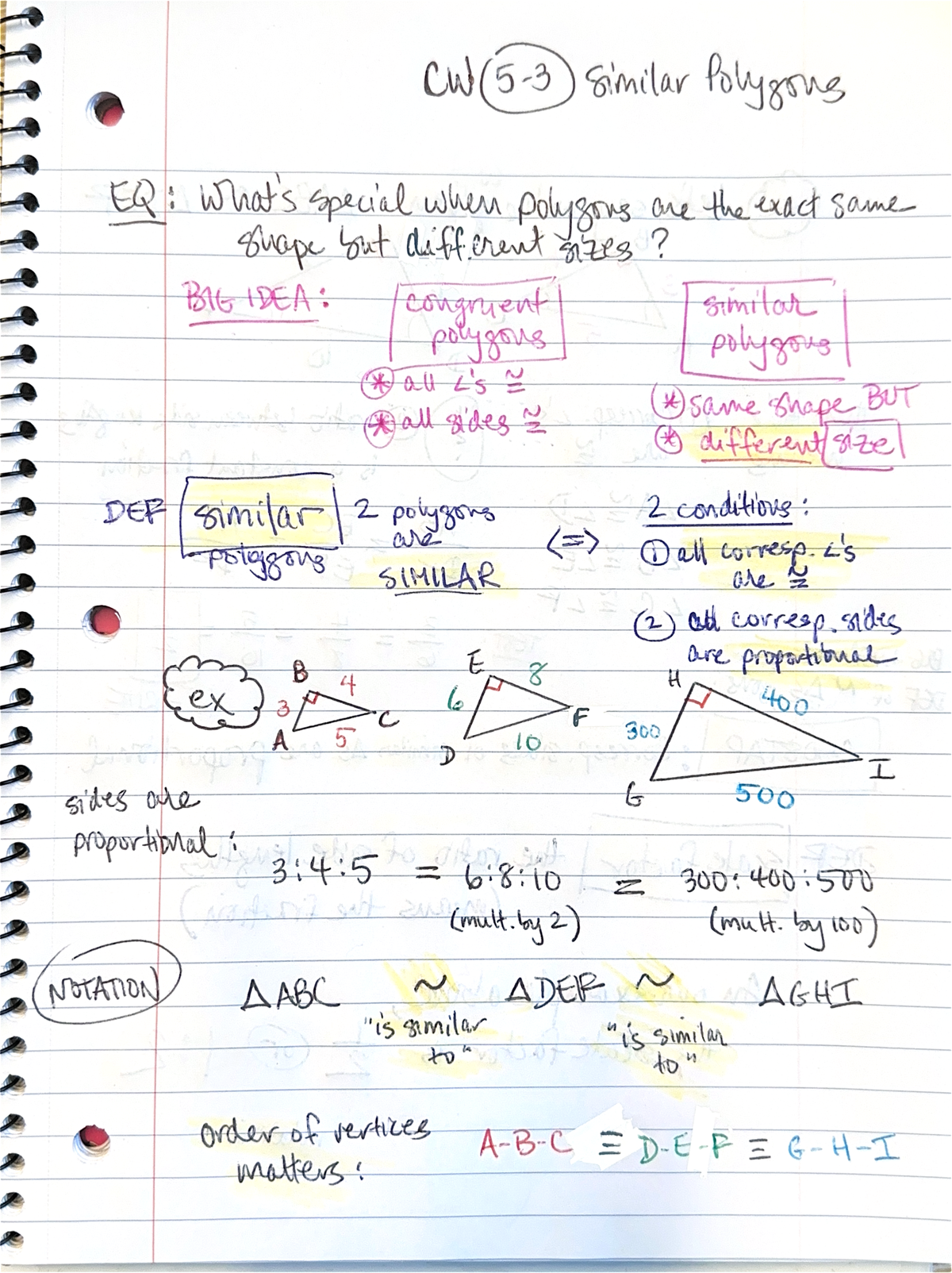 5-3 - CW 5-3 Notes 2024 - Similar Polygons - CW Similar Polygons EQ ...