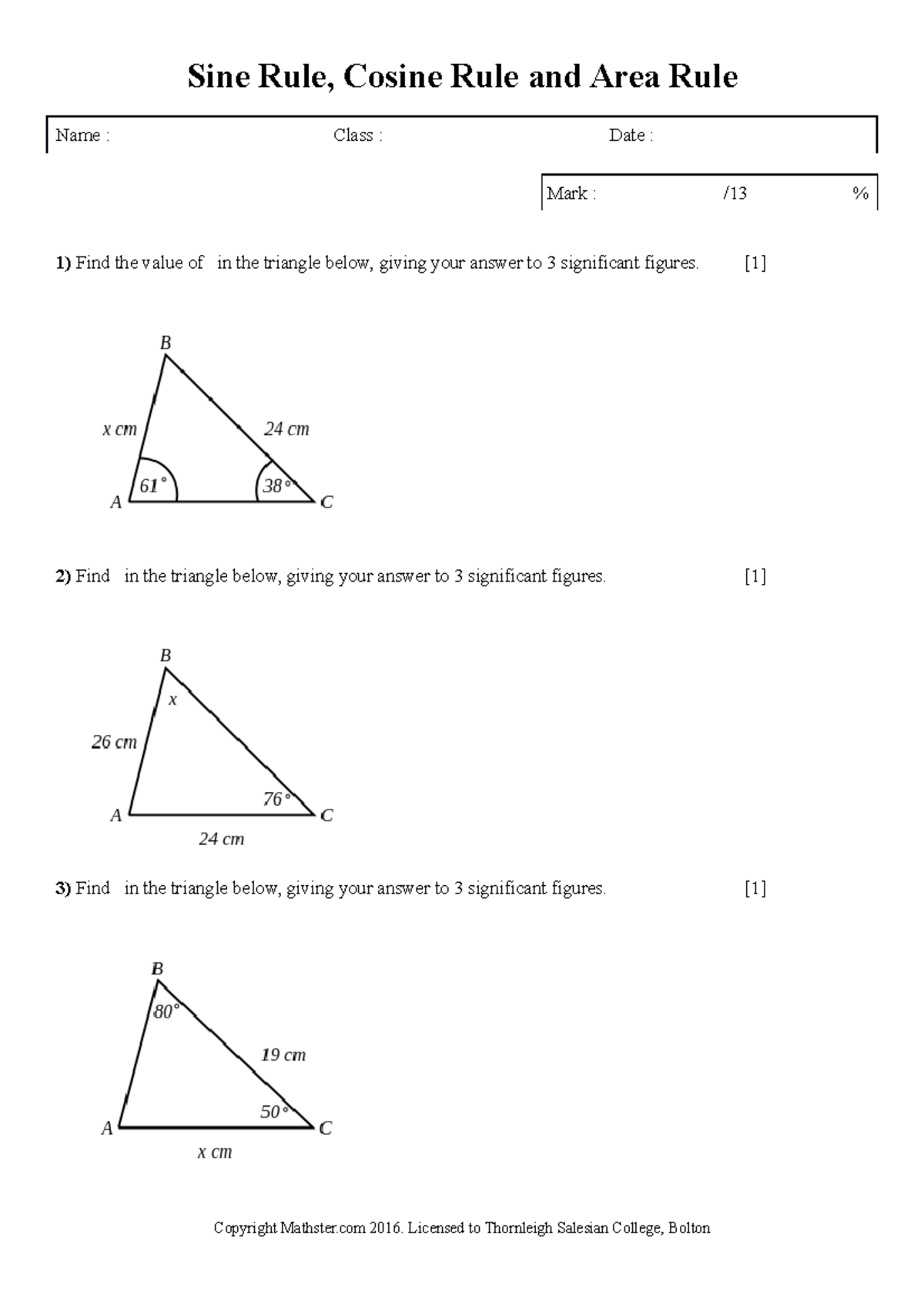 Sine Rule, Cosine Rule & Area Rule Notes - Math 101 - Studocu