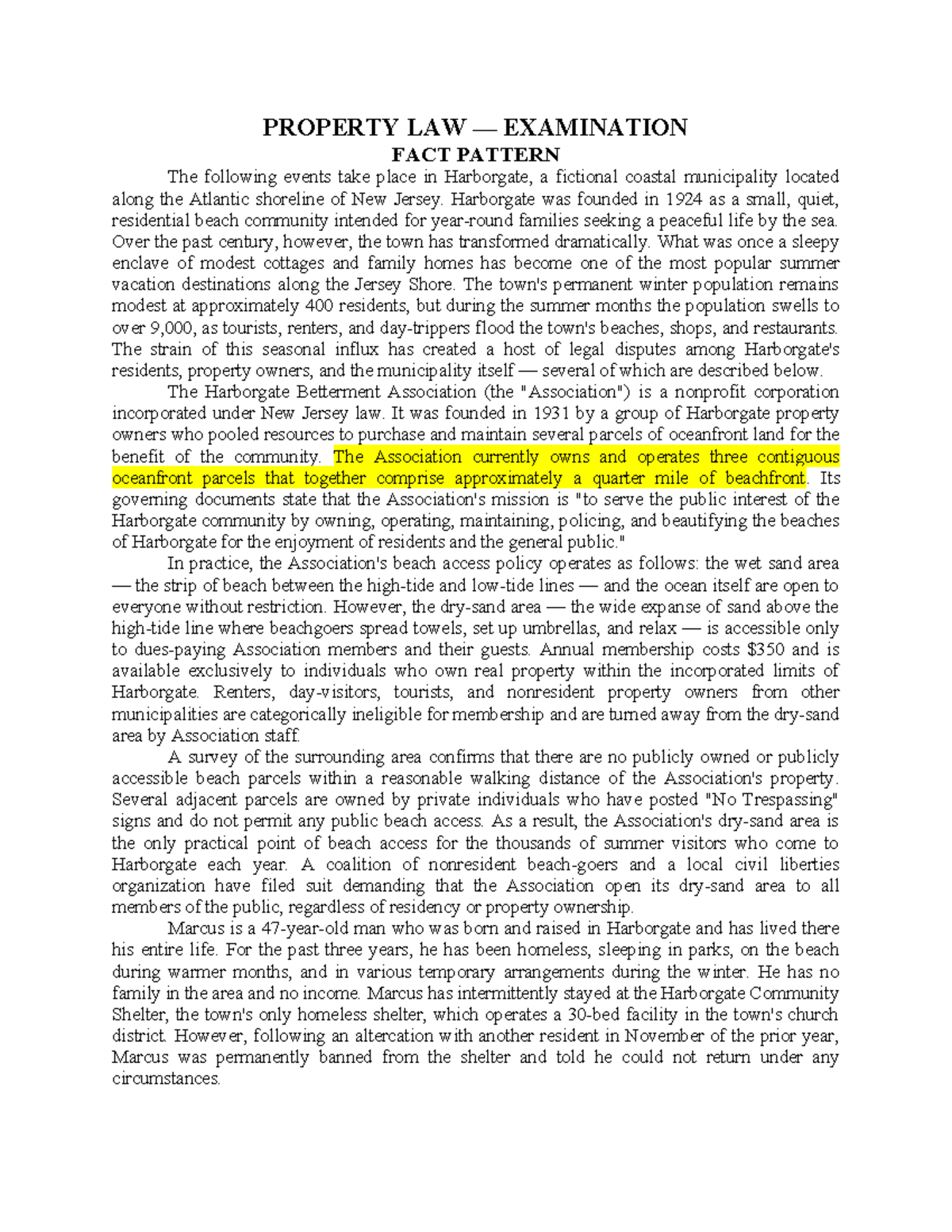 PROPERTY LAW EXAMINATION FACT PATTERN (Course Code: LAW 301) - Studocu