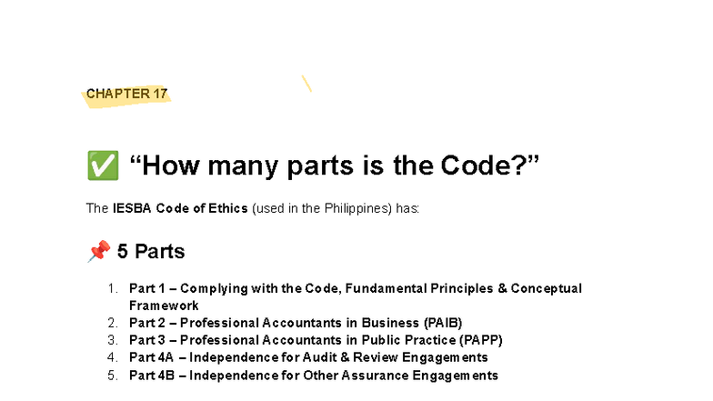 AT-17 - audit theory - CHAPTER 17 “How many parts is the Code?” The ...