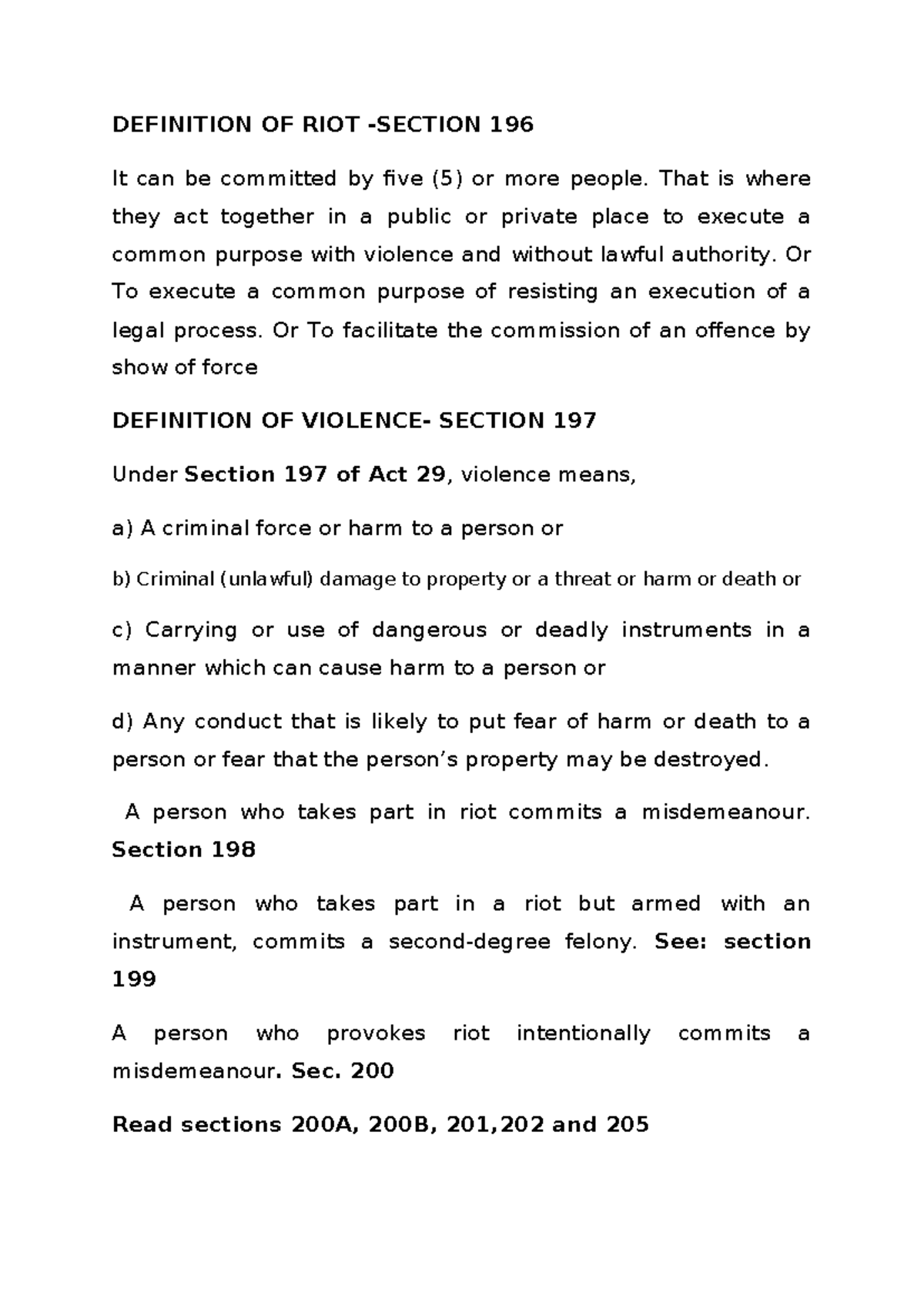 Definition of Riot and Related Offences - Final Notes (Law 196) - Studocu