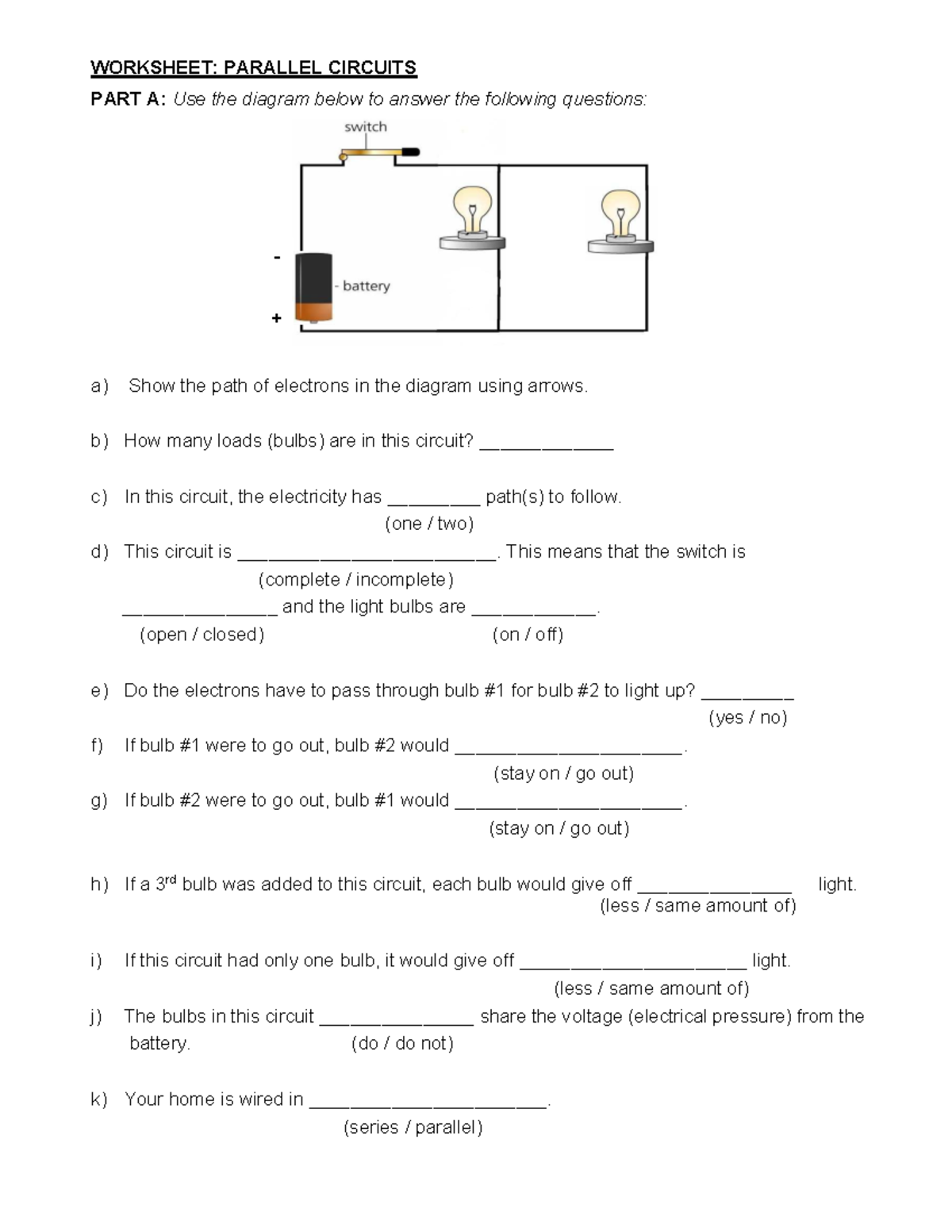 WORKSHEET: SERIES AND PARALLEL CIRCUITS (PART A & B) - Studocu