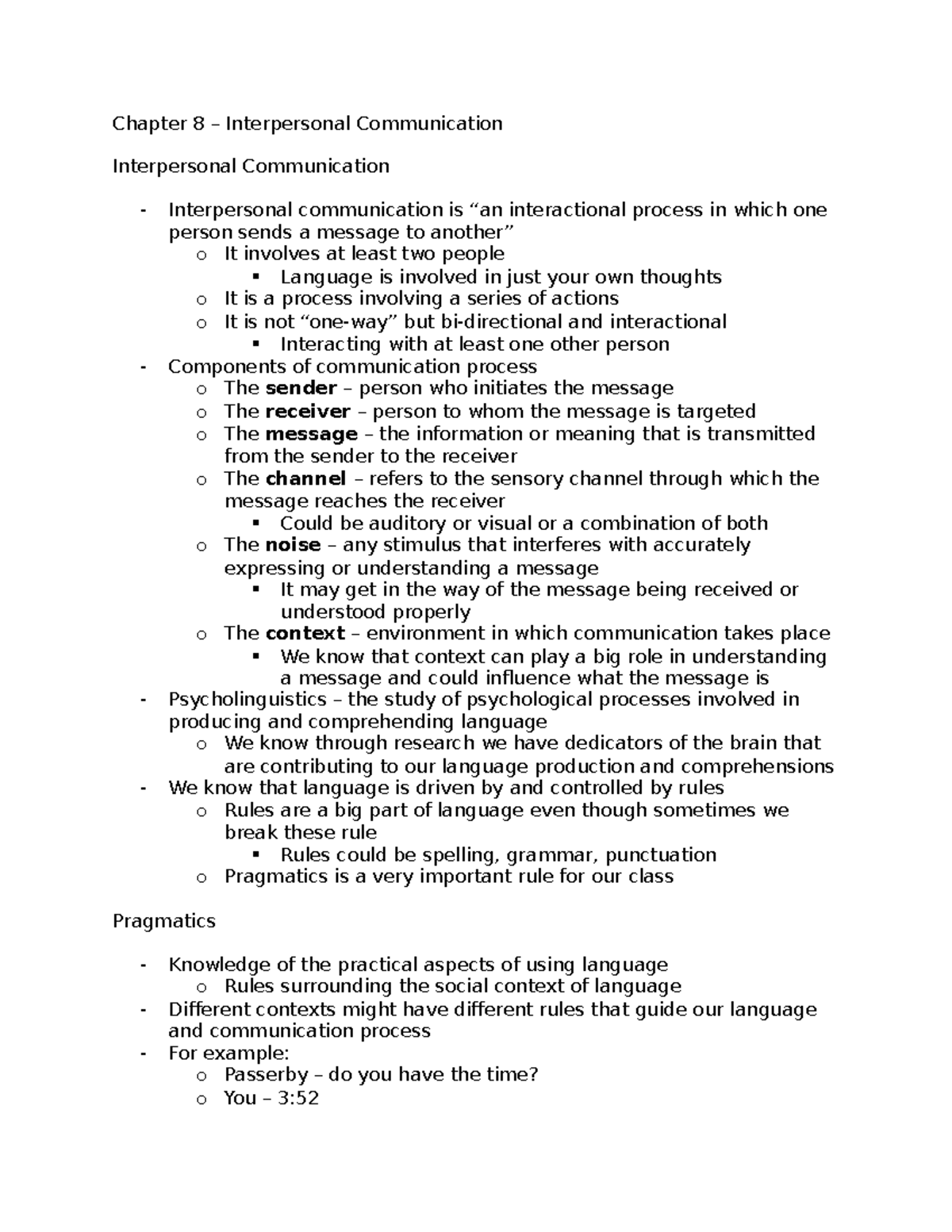 Psych 240 - Midterm 2 Study Notes on Interpersonal Communication - Studocu