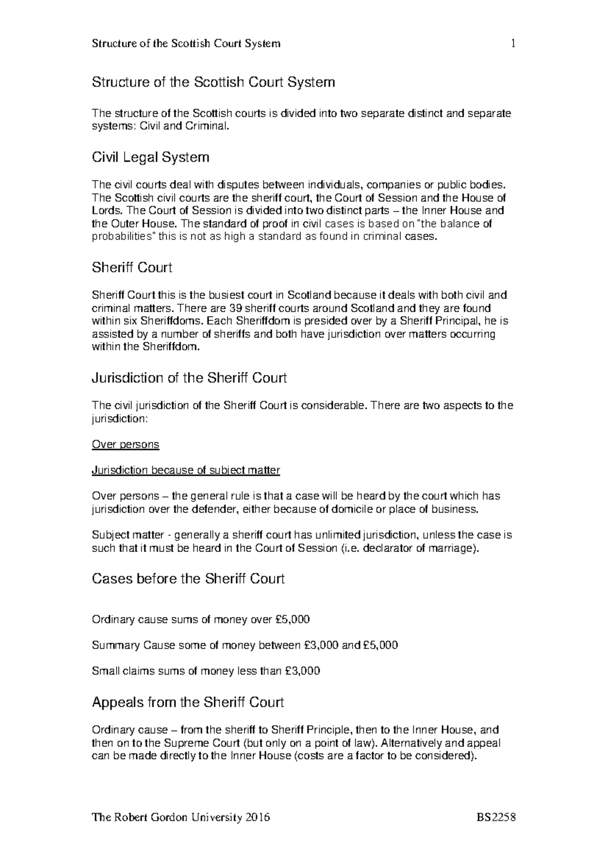 Structure of the Scottish Court System - Lecture Notes (2016 BS) - Studocu