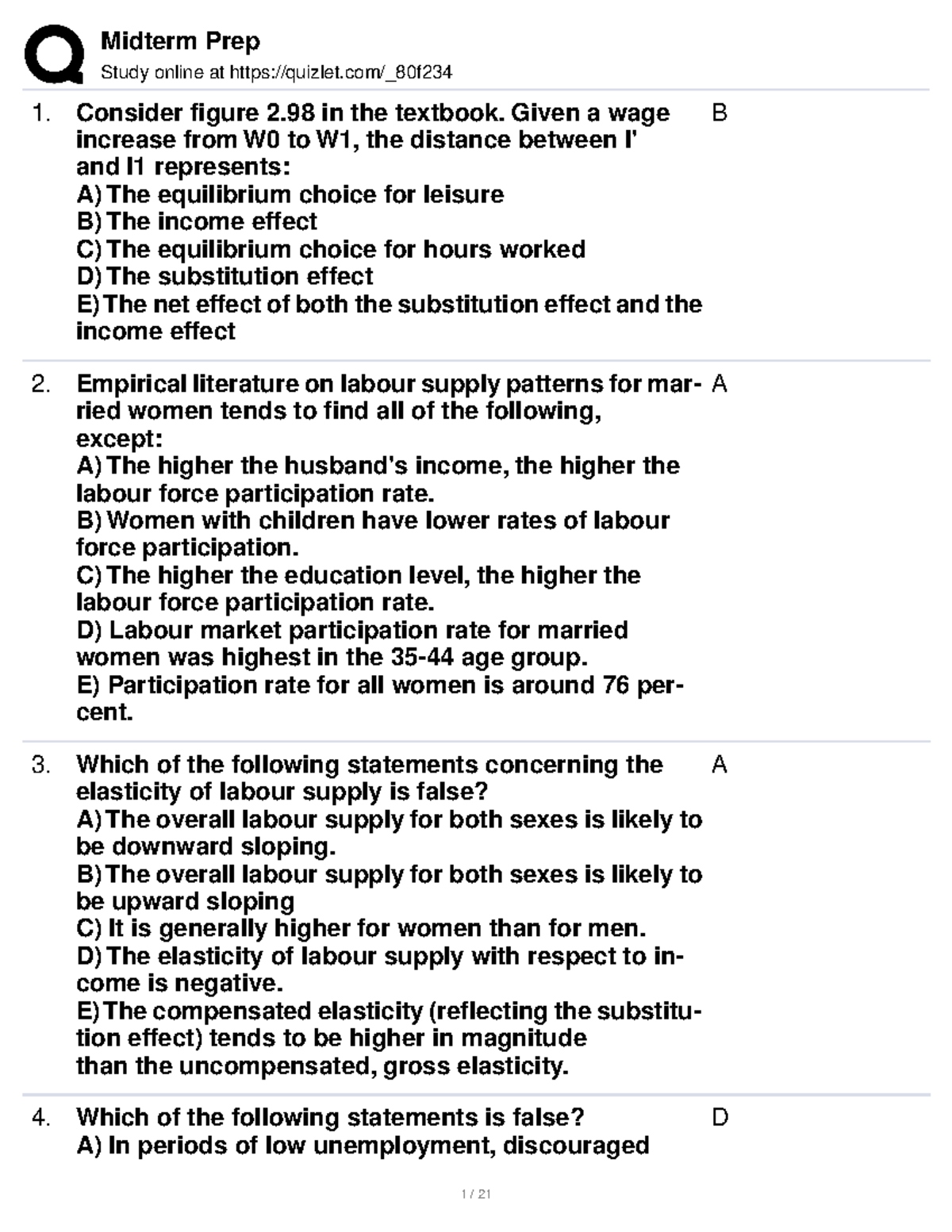 ECON 201: Midterm MC Practice Questions with Solutions - Studocu