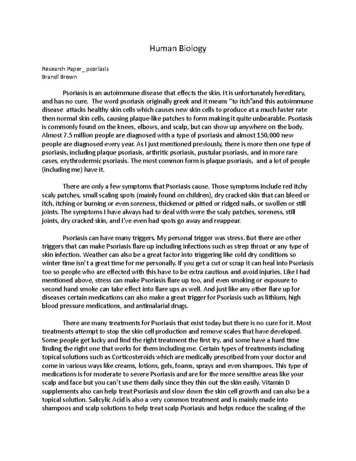Human Bio Research Paper: Understanding Psoriasis and Its Impact - Studocu