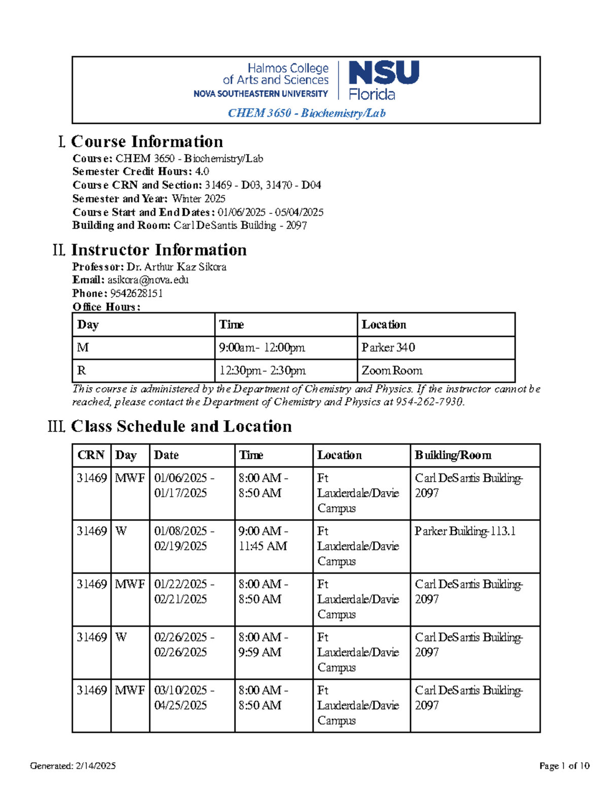CHEM 3650 - Winter 2025 Biochemistry/Lab Course Syllabus - Studocu