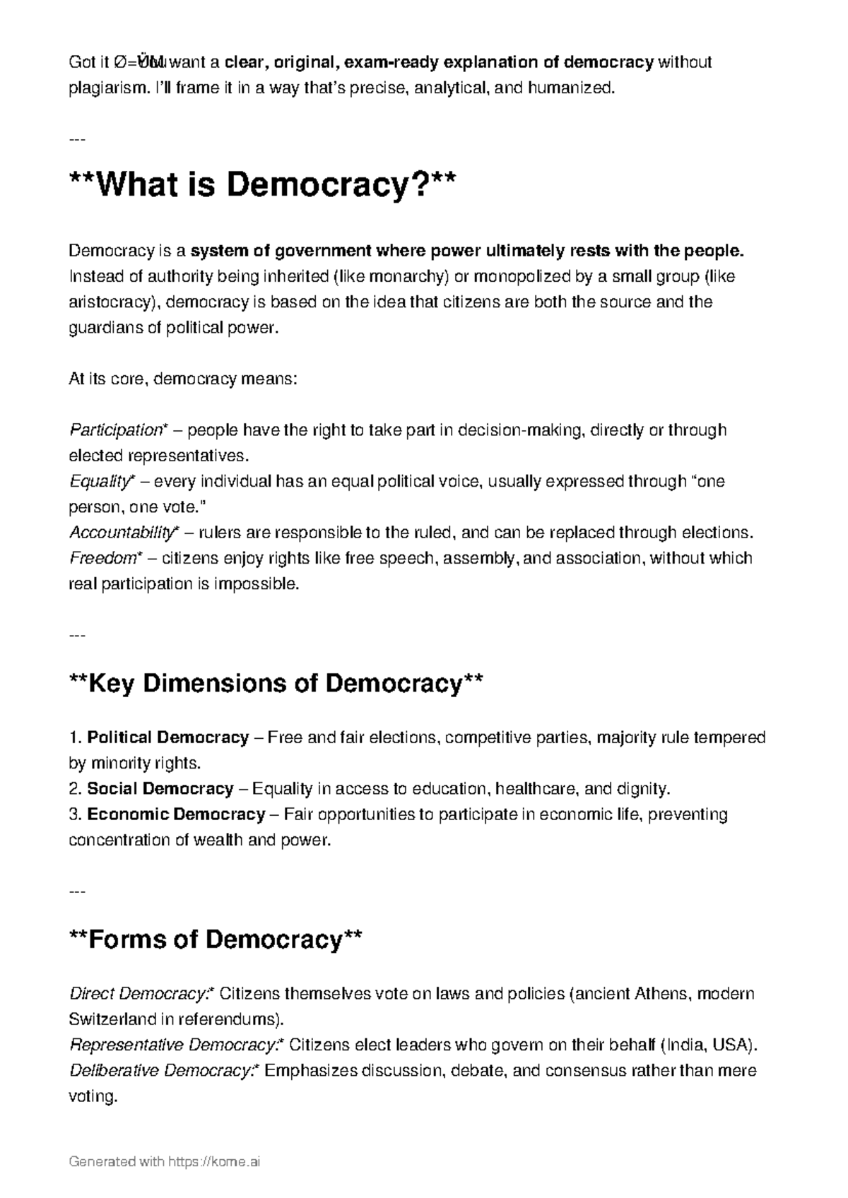 Democracy Explained: A Clear Analysis of Political Systems - Studocu