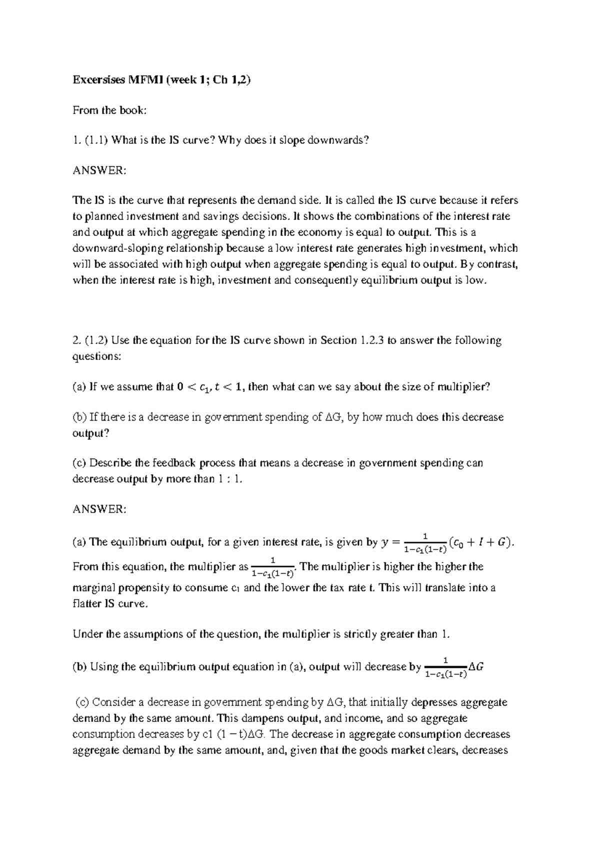 Exercises for MFMI 101: Chapters 1 & 2 Overview and Discussion ...