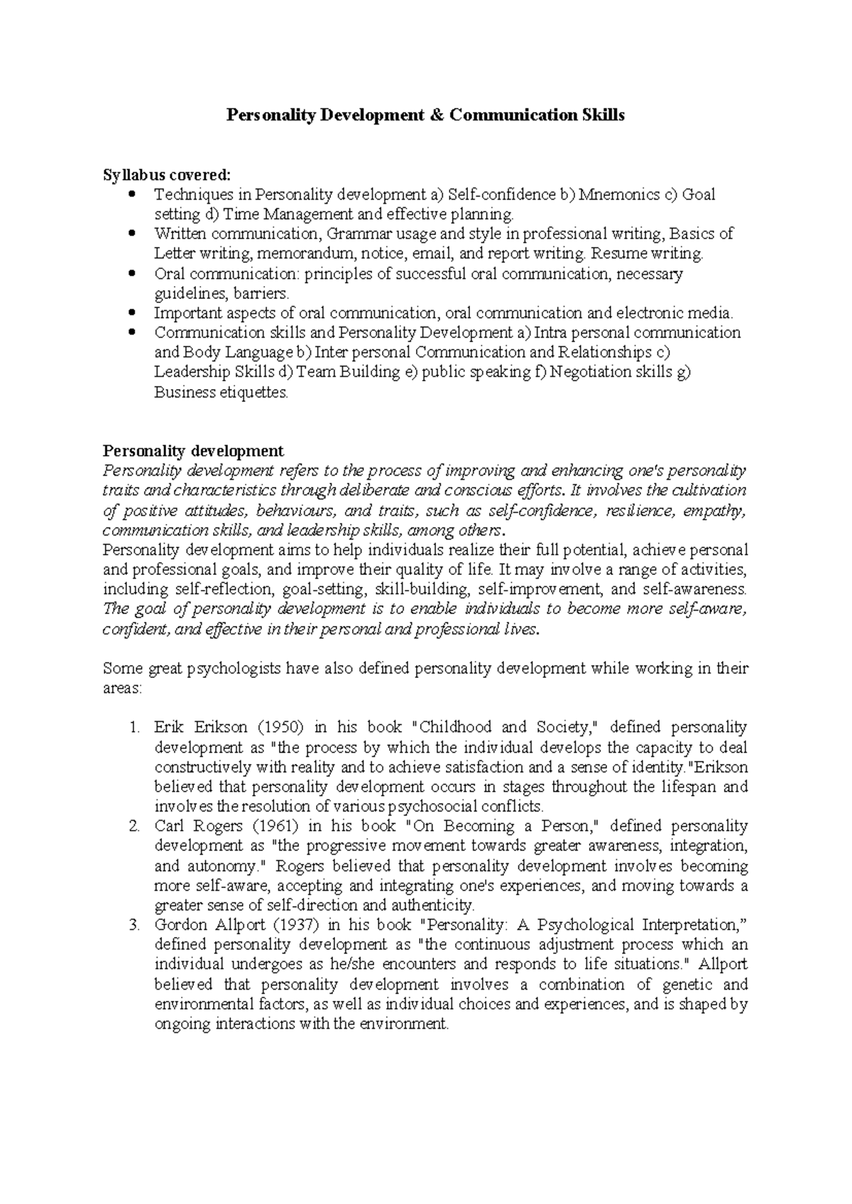 Personality Development & Communication Skills (Unit 1, 3, & 4) Notes ...