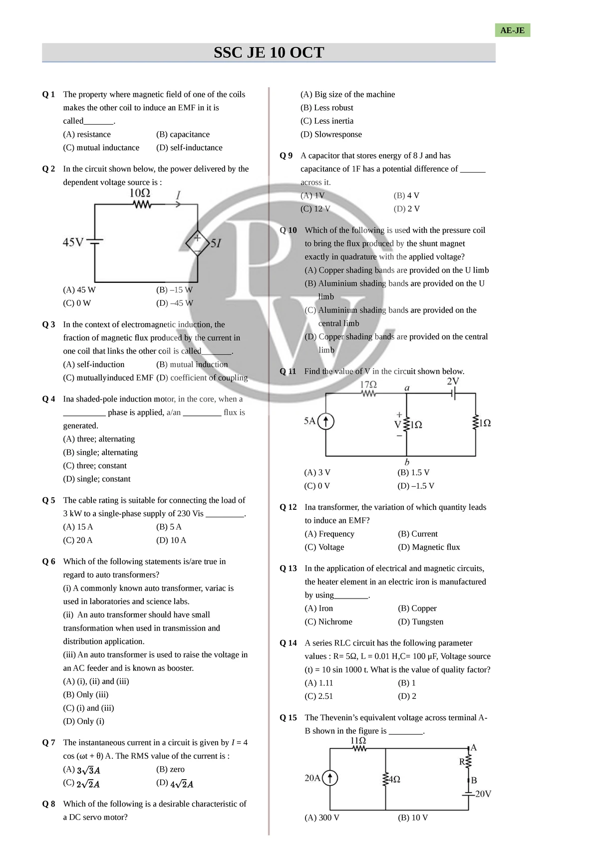 SSC JE Electrical Engineering Exam Paper - 09 Oct 2023 (Shift 03) - Studocu