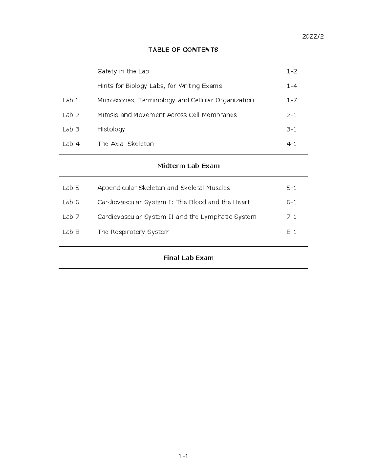 LAB 1 Microscope Terminology CELL 2022 2 - TABLE OF CONTENTS - 2022 ...