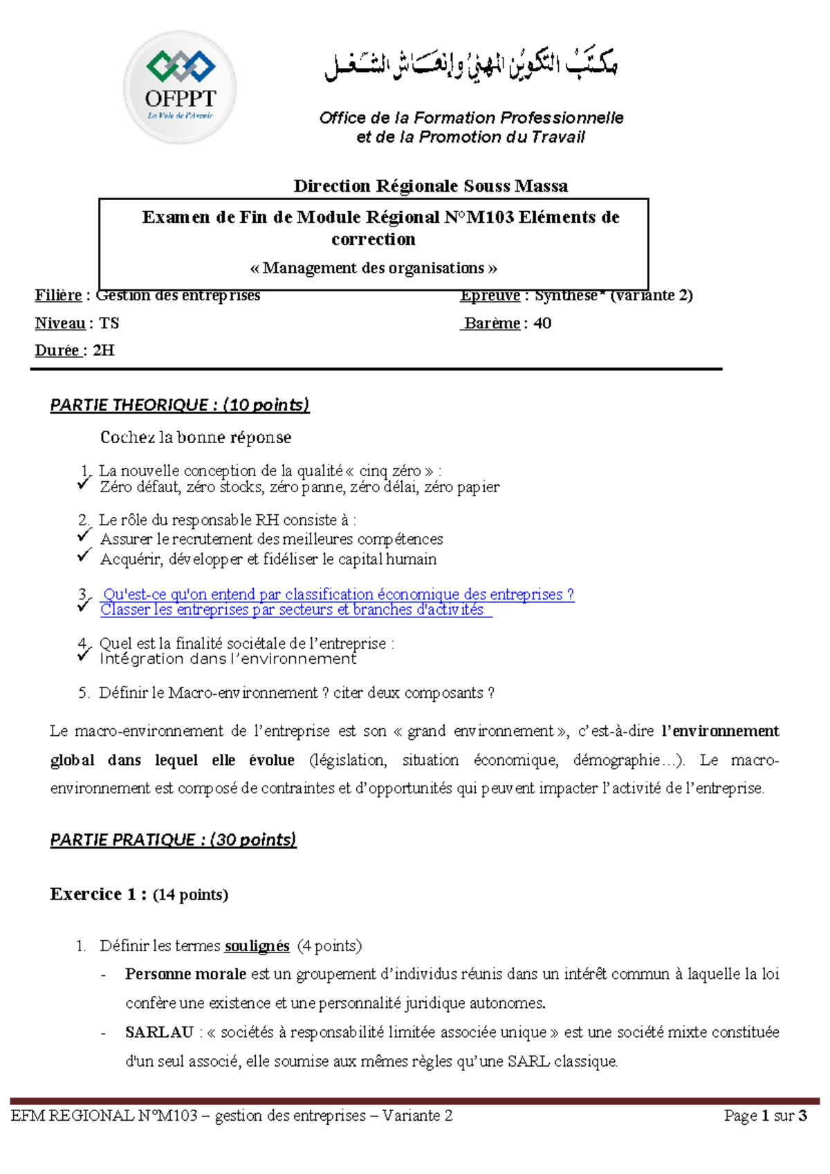 EFM 2 - Examen de Fin de Module en Management des Organisations - Studocu