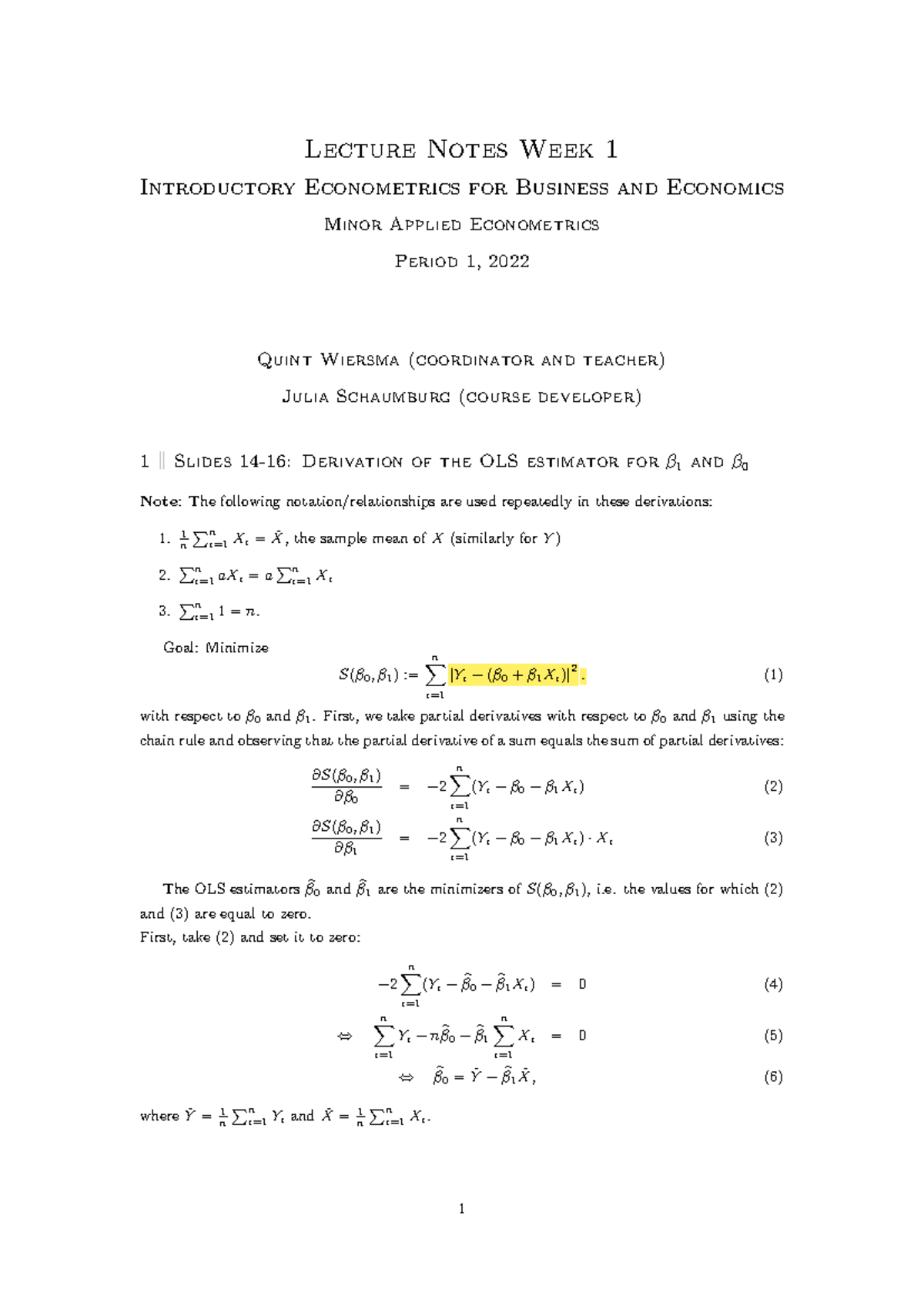 IEBE2022 Week 1 Lecture Notes: Intro to Applied Econometrics - Studeersnel