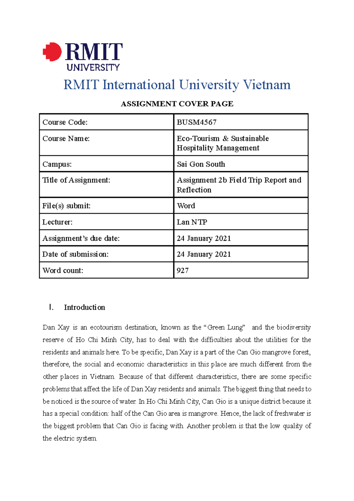 BUSM4567 - Assignment 2b - Field Trip Report and Reflection - RMIT ...