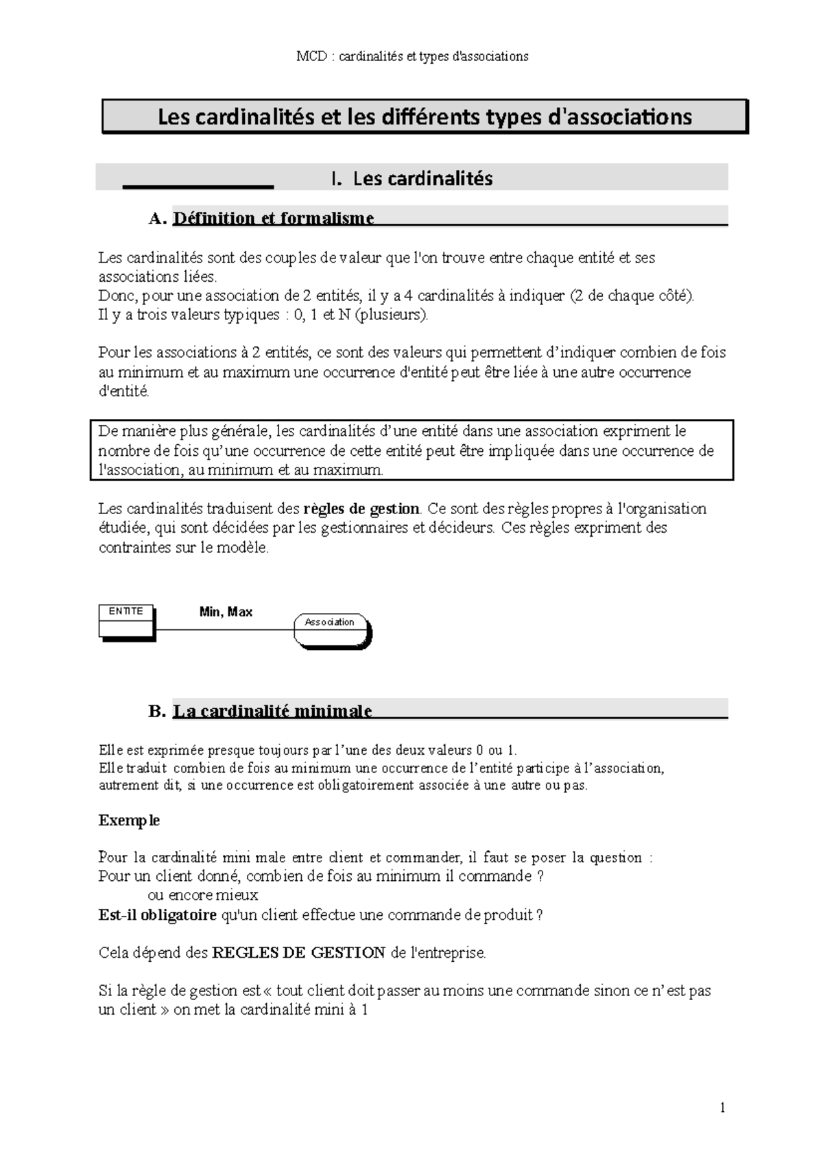 Les Cardinalités et Types d'Associations en MCD - Cours Note - Studocu