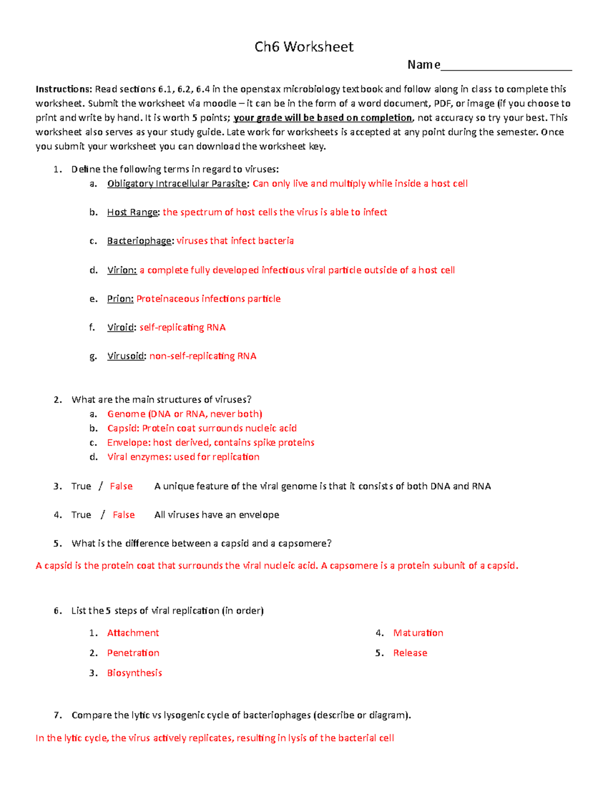 Ch6 Worksheet Key: Review Questions & Answers for Microbiology Study ...