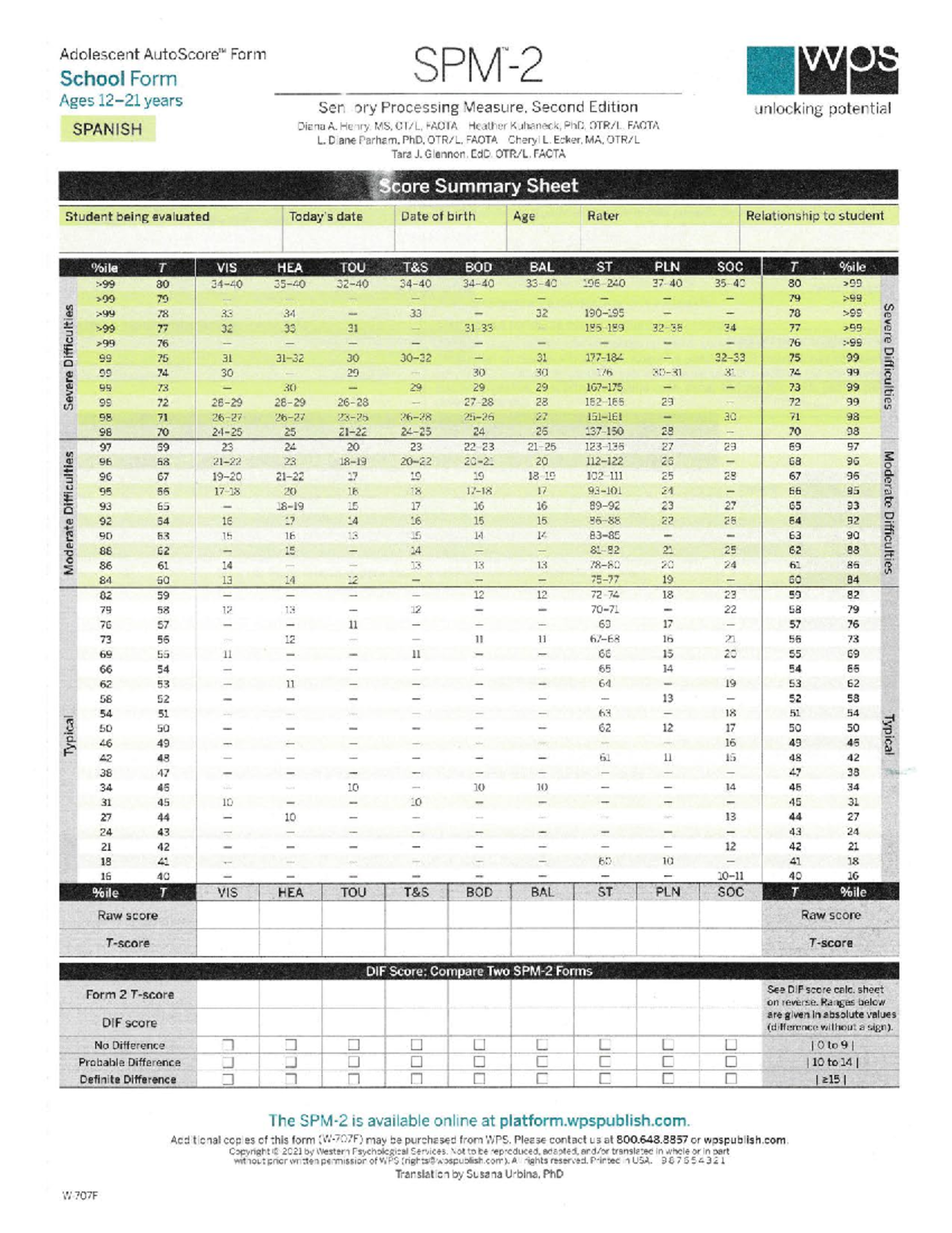 Escala de Procesamiento Sensorial - Adolescentes SPM 2 (Español) - Document Preview