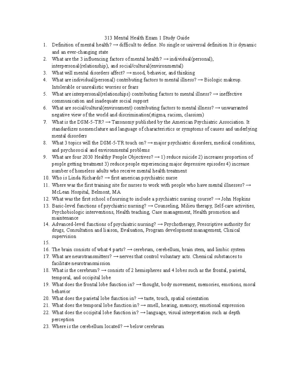 Mental Health 313 Exam 1 Study Guide: Key Concepts and Definitions ...