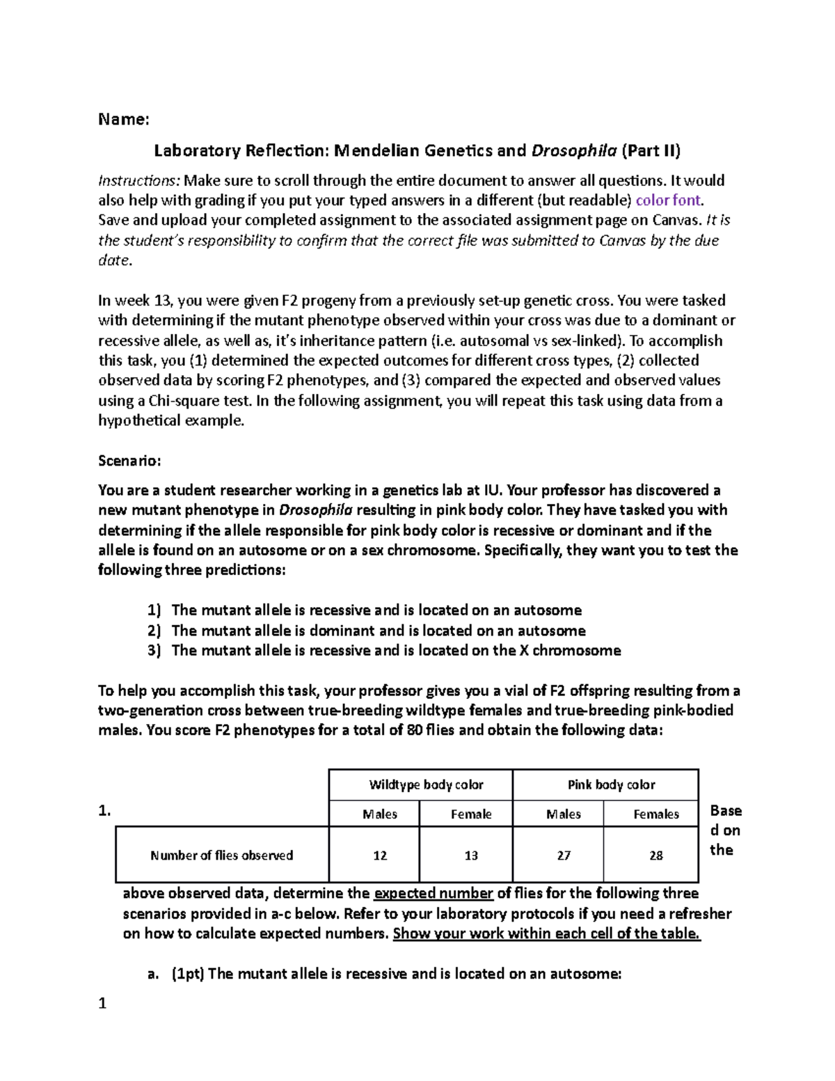L113 Week 8 Lab Reflection: Mendelian Genetics & Drosophila II - Studocu