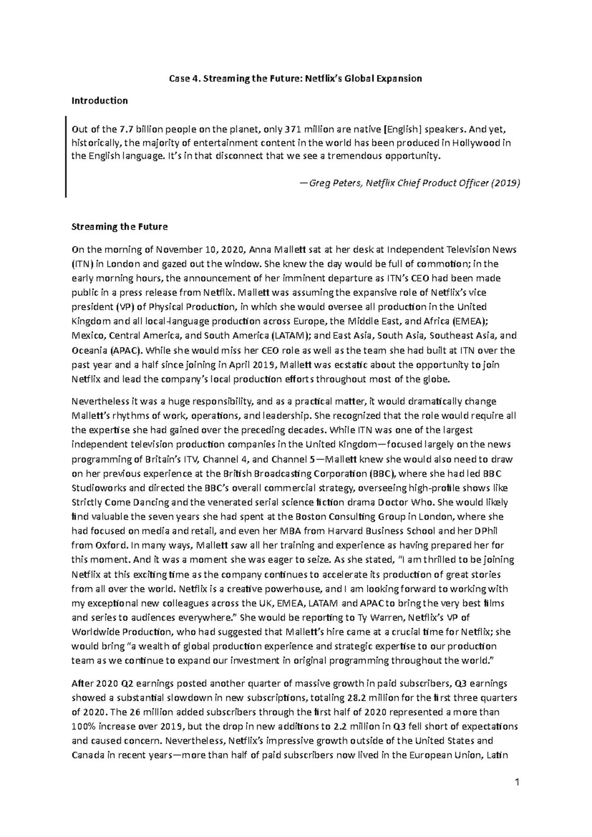 Case 4. Netflix's Global Expansion Strategy and Future Challenges - Studocu