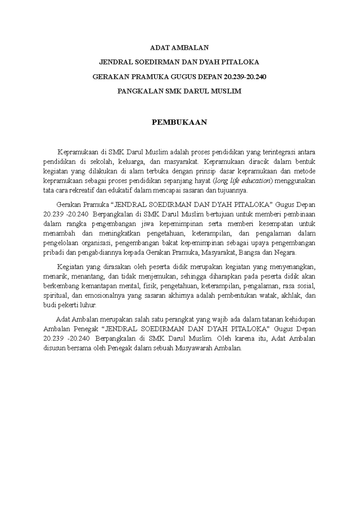 Adat Ambalan Jendral Soedirman-Dyah Pitaloka di SMK Darul Muslim - Document Preview