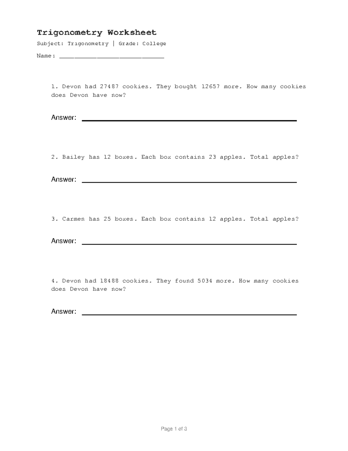 Trigonometry Worksheet 9 - College Level Practice Problems - Studocu