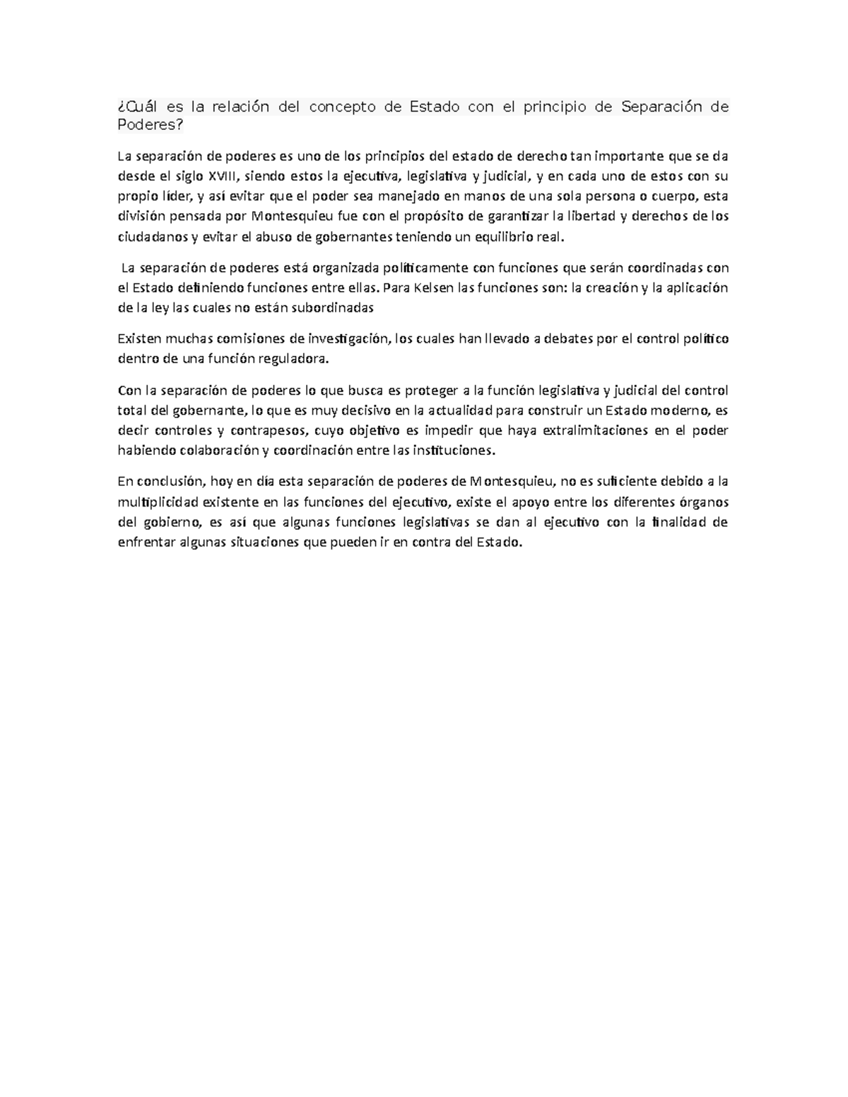 Relación entre el Estado y la Separación de Poderes en la Actualidad ...