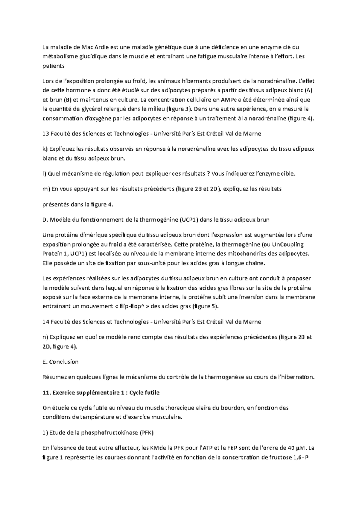 Étude sur la déficience enzymatique et la thermogenèse dans le muscle ...