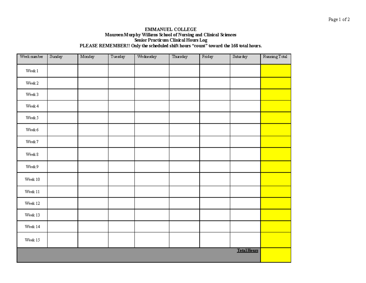 EMM 4865D837 - Senior Practicum Clinical Hours Log - Studocu