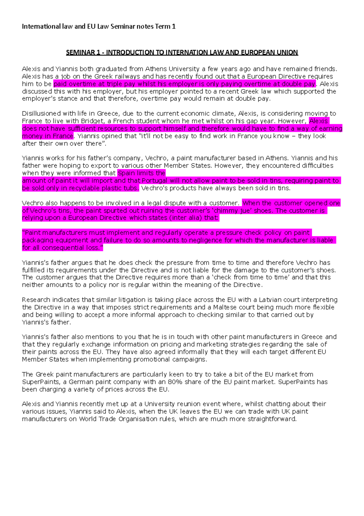 IEU Seminar Notes: International Law & EU Trade Issues - Term 1 - Studocu