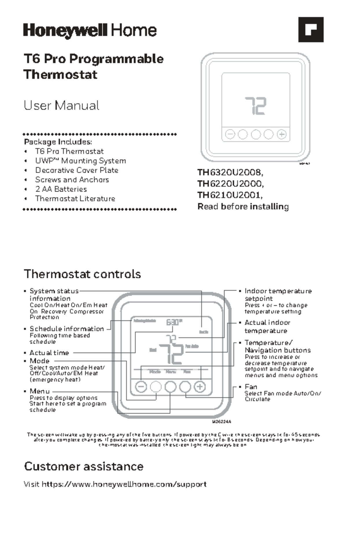 T6 Pro Thermostat User Manual (Model TH6320U2008, TH6210U2001
