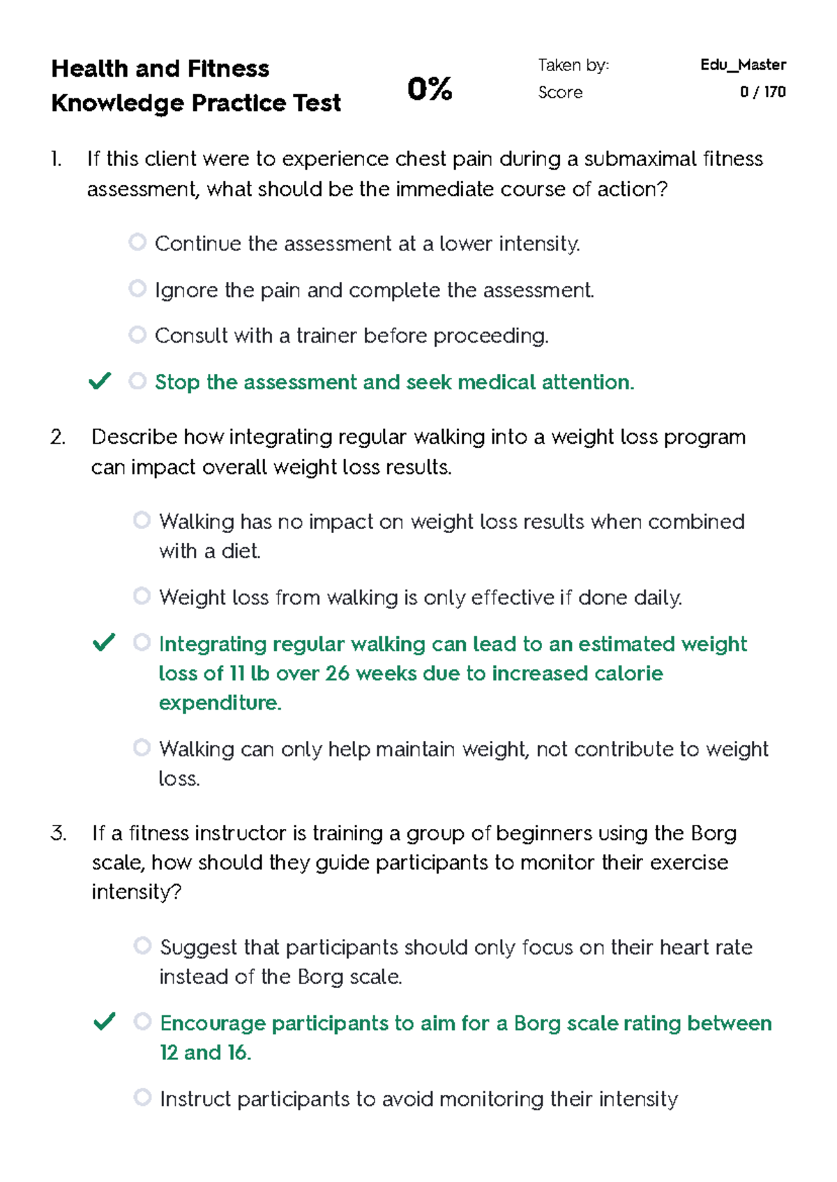 Health and Fitness Knowledge Practice Test - Edu__Master Results - Studocu