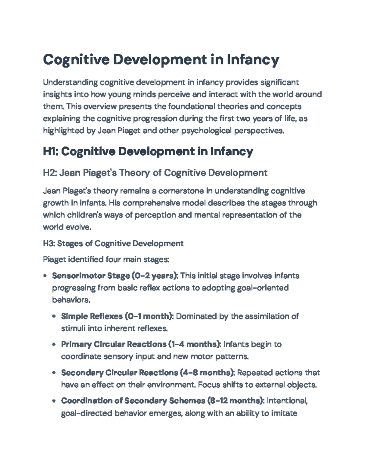 Cognitive Development in Infancy: Theories and Language Acquisition ...